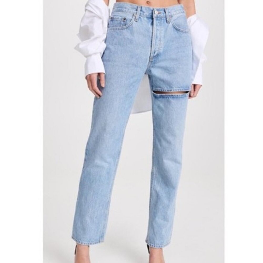 Agolde Lana Slice Jeans Wide/Straight Leg High Rise Light Blue Denim 28